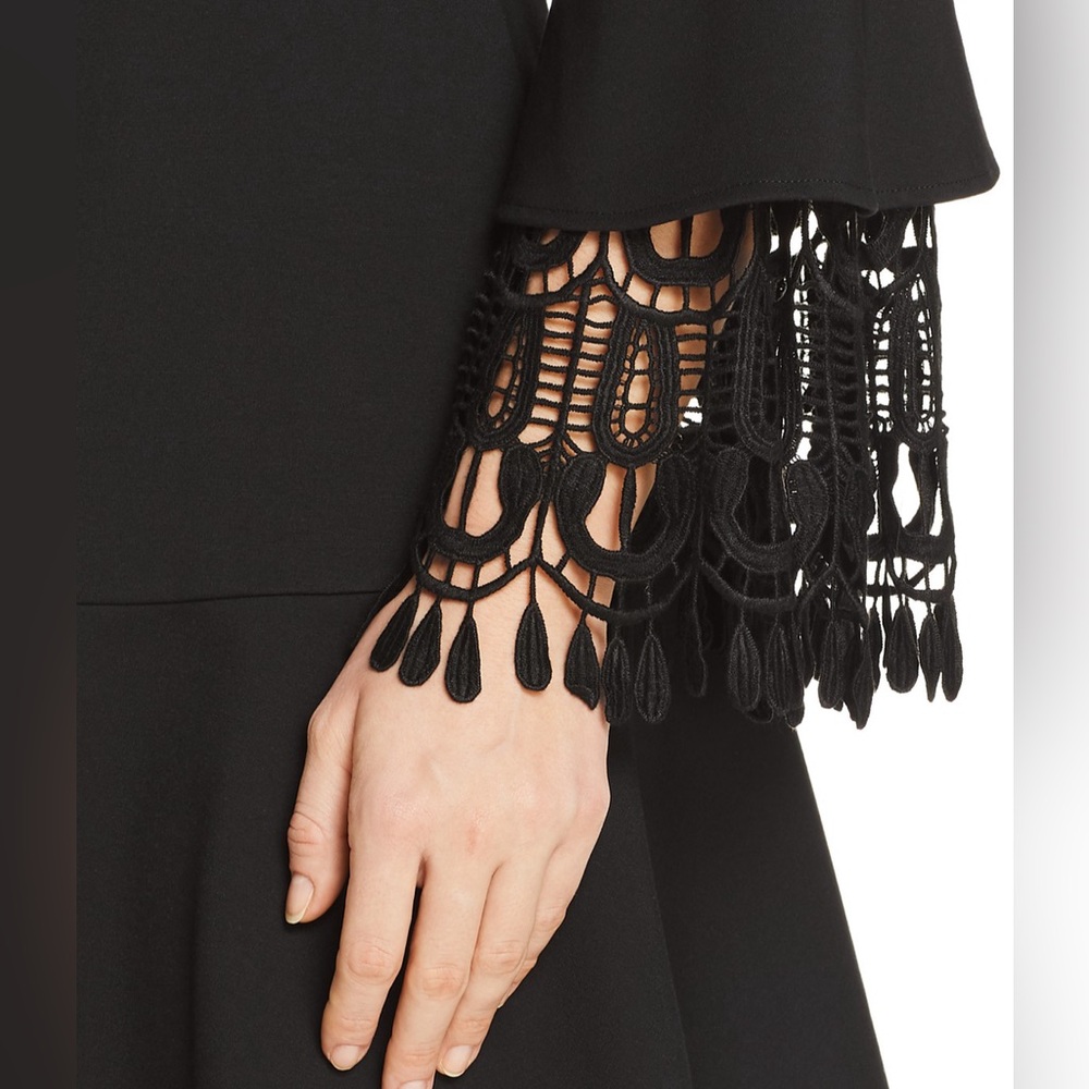NWT Kobi Halperin Fannie Lace Bell Sleeve Dress, Black Size 6 MSRP $498 - Picture 3 of 6
